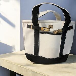 Elegant Cream and Black Tote Bag / Boat Tote
